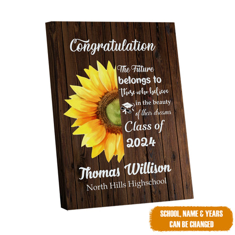 Image of Personalized Sunflower Graduation Canvas, Class Of 2024 Canvas, Congrats Grad Canvas, Graduation Gift