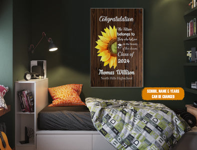 Personalized Sunflower Graduation Canvas, Class Of 2024 Canvas, Congrats Grad Canvas, Graduation Gift