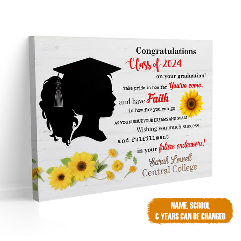 Image of Personalized Graduation Girl Canvas, Class Of 2024 Canvas For Her, Graduation Wall Art, Grad Gift For Girl, Graduation Gift
