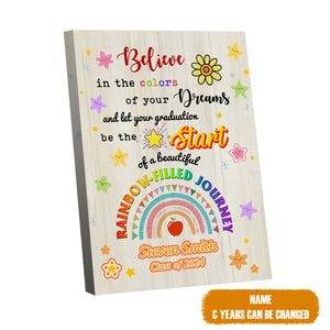 Personalized Rainbow Graduation Canvas, Class Of 2024 Canvas, Congrats Grad Canvas, Graduation Day Gift