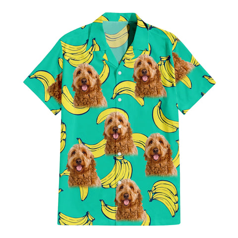 Image of Personalize Pet Hawaiian Shirt Set, Custom Dog Face Banana Pattern Hawaiian Shirts and Short Set, Gift For Pet Lover