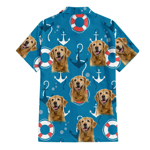 Image of Personalize Pet Hawaiian Shirt Set, Custom Dog Face Nautical Anchor and Lifebuoy Hawaiian Shirts and Short Set, Gift For Pet Lover