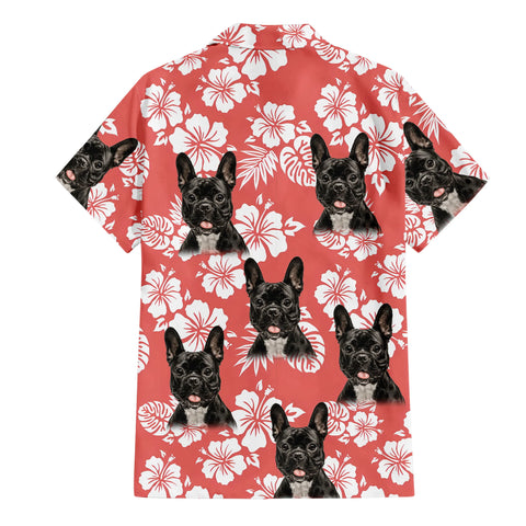 Image of Personalize Pet Hawaiian Shirt Set, Custom Dog Face Red And White Tribal And Hibiscus Flower Hawaiian Shirts and Short Set, Gift For Pet Lover