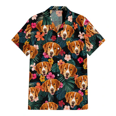 Image of Personalize Pet Hawaiian Shirt Set, Custom Dog Face Hibiscus Tropical Flowers Pattern Hawaiian Shirts and Short Set, Gift For Pet Lover