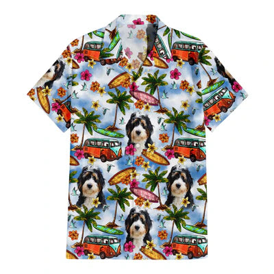 Image of Personalize Pet Hawaiian Shirt Set, Custom Dog Face Summer Beach Surfing Floral Hawaiian Shirts and Short Set, Gift For Pet Lover