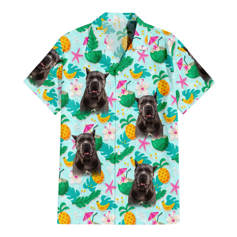 Image of Personalize Pet Hawaiian Shirt Set, Custom Dog Face Summer Tropical Pattern Hawaiian Shirts and Short Set, Gift For Pet Lover