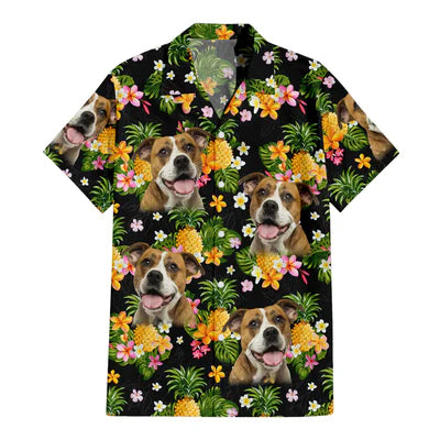 Image of Personalize Pet Hawaiian Shirt Set, Custom Dog Face Tropical Pineapple Hawaiian Shirts and Short Set, Gift For Pet Lover