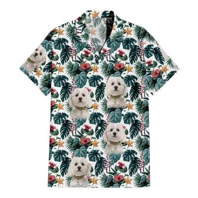 Image of Personalize Pet Hawaiian Shirt Set, Custom Dog Face Palm Leaf Flowers Hawaiian Shirts and Short Set, Gift For Pet Lover