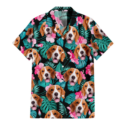 Image of Personalize Pet Hawaiian Shirt Set, Custom Dog Face Tropical Pink Floral Pattern Hawaiian Shirts and Short Set, Gift For Pet Lover