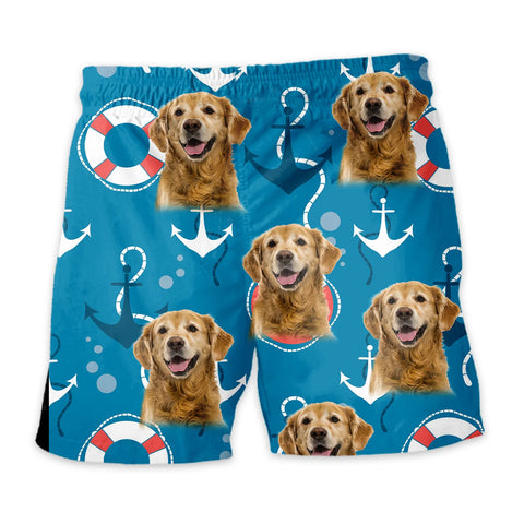 Image of Personalize Pet Hawaiian Shirt Set, Custom Dog Face Nautical Anchor and Lifebuoy Hawaiian Shirts and Short Set, Gift For Pet Lover