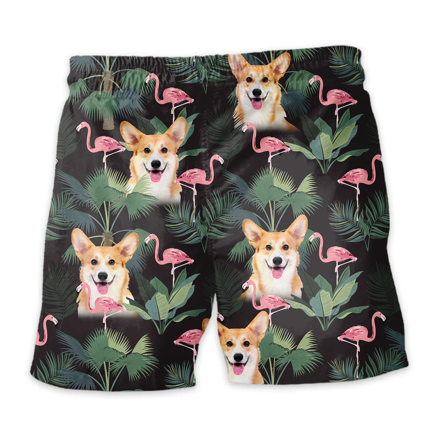 Personalize Pet Hawaiian Shirt Set, Custom Dog Face Pink Flamingos & Palms Hawaiian Shirts and Short Set, Gift For Pet Lover