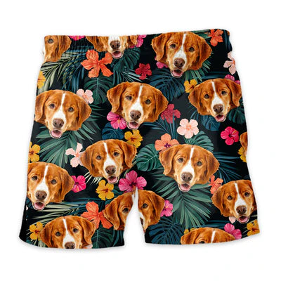 Image of Personalize Pet Hawaiian Shirt Set, Custom Dog Face Hibiscus Tropical Flowers Pattern Hawaiian Shirts and Short Set, Gift For Pet Lover