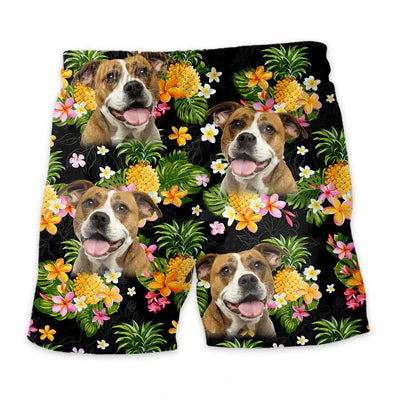 Image of Personalize Pet Hawaiian Shirt Set, Custom Dog Face Tropical Pineapple Hawaiian Shirts and Short Set, Gift For Pet Lover