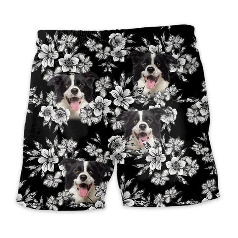 Image of Personalize Pet Hawaiian Shirt Set, Custom Dog Face Black and White Floral Tropical Hawaiian Shirts and Short Set, Gift For Pet Lover