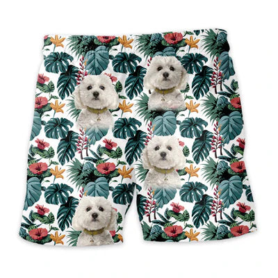 Image of Personalize Pet Hawaiian Shirt Set, Custom Dog Face Palm Leaf Flowers Hawaiian Shirts and Short Set, Gift For Pet Lover