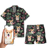 Personalize Pet Hawaiian Shirt Set, Custom Dog Face Pink Flamingos & Palms Hawaiian Shirts and Short Set, Gift For Pet Lover