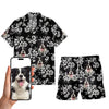 Personalize Pet Hawaiian Shirt Set, Custom Dog Face Black and White Floral Tropical Hawaiian Shirts and Short Set, Gift For Pet Lover