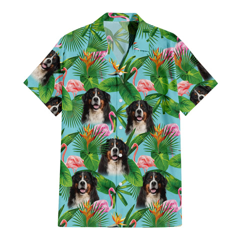 Image of Personalize Pet Hawaiian Shirt Set, Custom Dog Face Flamingo Pattern Palm Leaves Hawaiian Shirts and Short Set, Gift For Pet Lover