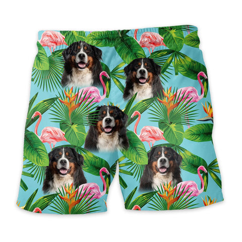 Image of Personalize Pet Hawaiian Shirt Set, Custom Dog Face Flamingo Pattern Palm Leaves Hawaiian Shirts and Short Set, Gift For Pet Lover