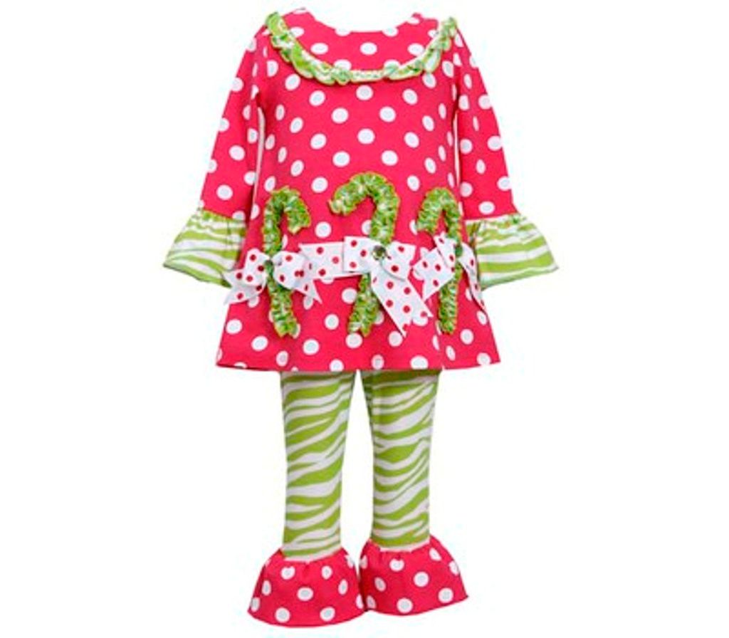 Bonnie Jean Girls Christmas Candy Cane Pink Polka Dots Dress Leggings