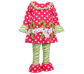 Bonnie Jean Girls Christmas Candy Cane Pink Polka Dots Dress Leggings
