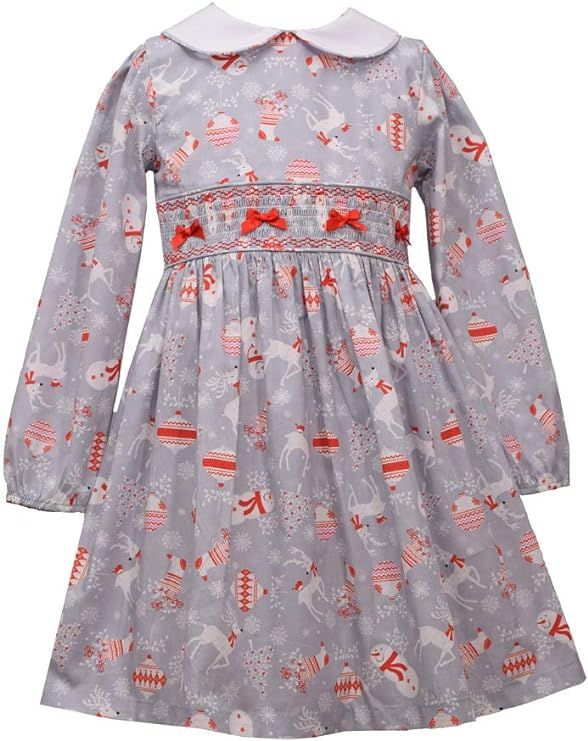 Bonnie Jean Girls Christmas Gray Smocked Peter Pan Collar Dress