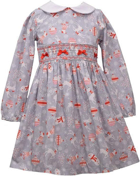 Bonnie Jean Girls Christmas Gray Smocked Peter Pan Collar Dress