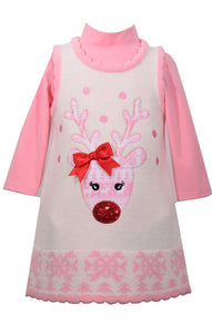 Bonnie Jean Little Girls Christmas Reindeer Sweater Dress