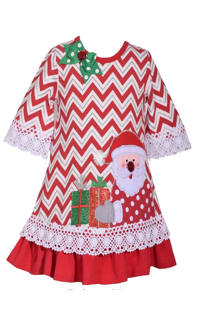 Bonnie Jean Little Girls Christmas Chevron Santa Surprise Dress