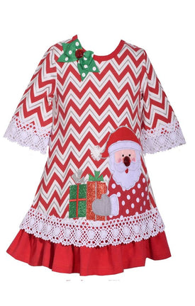 Bonnie Jean Little Girls Christmas Chevron Santa Surprise Dress