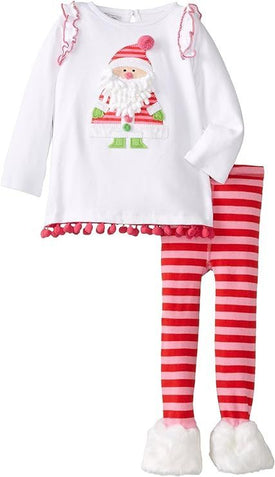 Mud Pie Baby Girls Christmas Holdiday Santa Tunic Fur Legging Set
