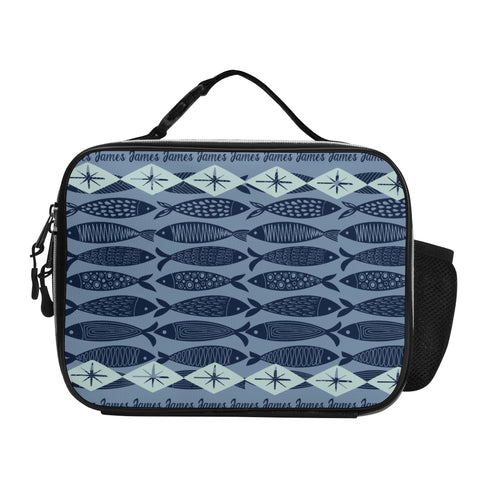 Image of Personalized Kids Backpack and Lunch Box Set, Custom Name Abstract Fish Ocean Animals Backpack With Lunch Box, Backpacks Matching Combo