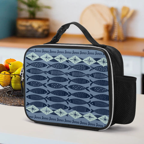 Image of Personalized Kids Backpack and Lunch Box Set, Custom Name Abstract Fish Ocean Animals Backpack With Lunch Box, Backpacks Matching Combo