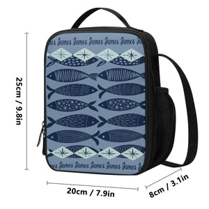 Personalized Kids Backpack and Lunch Box Set, Custom Name Abstract Fish Ocean Animals Backpack With Vertical Lunch Box Matching Combo