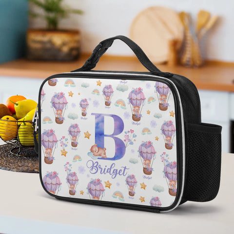 Image of Personalized Kids Backpack and Lunch Box Set, Custom Initial Hot Air Balloon Backpack With Lunch Box, School Backpacks Matching Combo