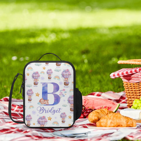 Image of Personalized Kids Backpack and Lunch Box Set, Custom Initial Hot Air Balloon Backpack With Vertical Lunch Box, School Backpacks Matching