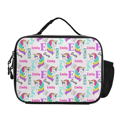 Image of Personalized Kids Backpack and Lunch Box Set, Custom Unicorn Girls Pattern Backpack With Lunch Box, School Backpacks Matching Combo