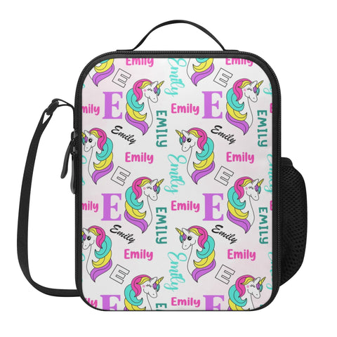 Image of Personalized Kids Backpack and Lunch Box Set, Custom Unicorn Girls Pattern Backpack With Vertical Lunch Box, School Backpacks Matching