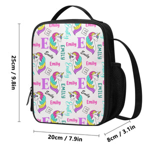 Personalized Kids Backpack and Lunch Box Set, Custom Unicorn Girls Pattern Backpack With Vertical Lunch Box, School Backpacks Matching