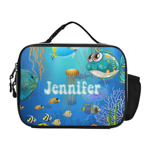 Image of Personalized Kids Backpack and Lunch Box Set, Custom Name Sea Animals Backpack With Lunch Box, School Backpacks Matching Combo