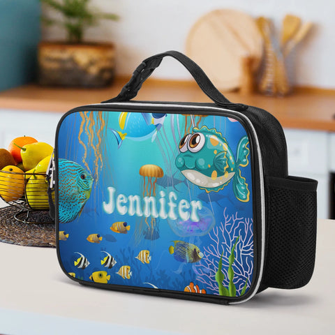 Image of Personalized Kids Backpack and Lunch Box Set, Custom Name Sea Animals Backpack With Lunch Box, School Backpacks Matching Combo