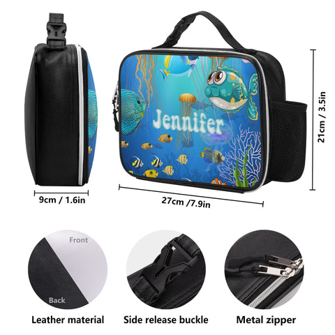 Image of Personalized Kids Backpack and Lunch Box Set, Custom Name Sea Animals Backpack With Lunch Box, School Backpacks Matching Combo