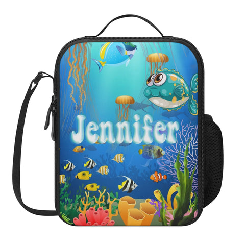 Image of Personalized Kids Backpack and Lunch Box Set, Custom Name Sea Animals Backpack With Vertical Lunch Box, School Backpacks Matching Combo