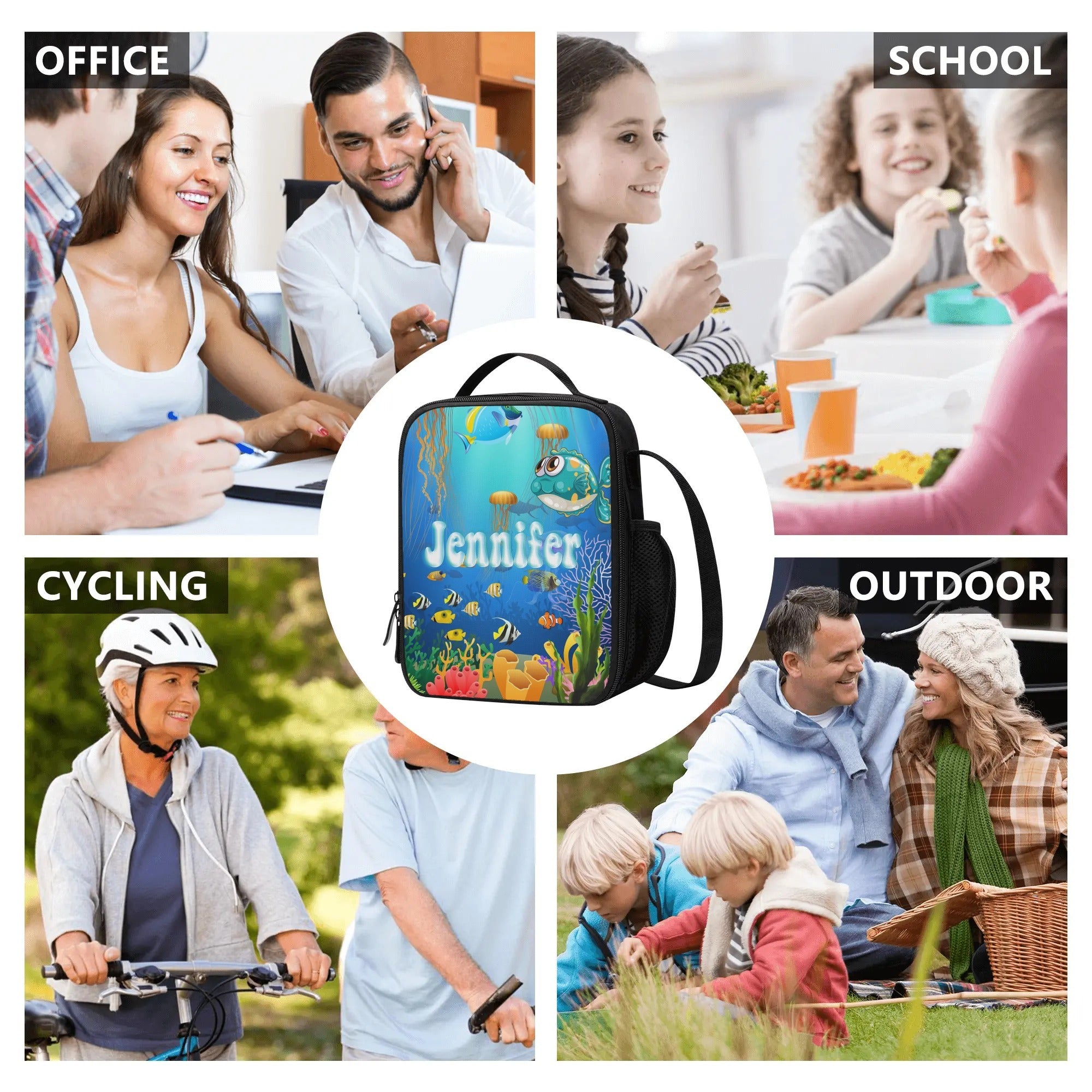 Personalized Kids Backpack and Lunch Box Set, Custom Name Sea Animals Backpack With Vertical Lunch Box, School Backpacks Matching Combo