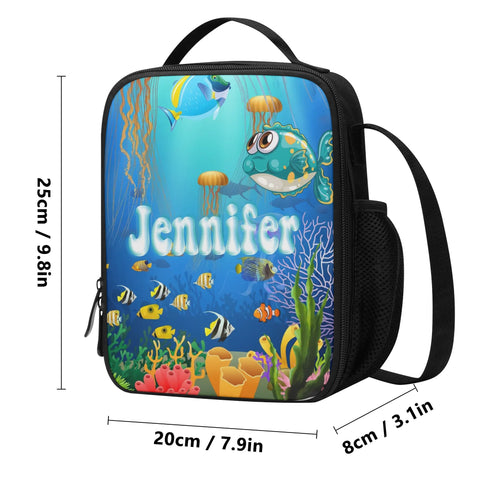 Image of Personalized Kids Backpack and Lunch Box Set, Custom Name Sea Animals Backpack With Vertical Lunch Box, School Backpacks Matching Combo