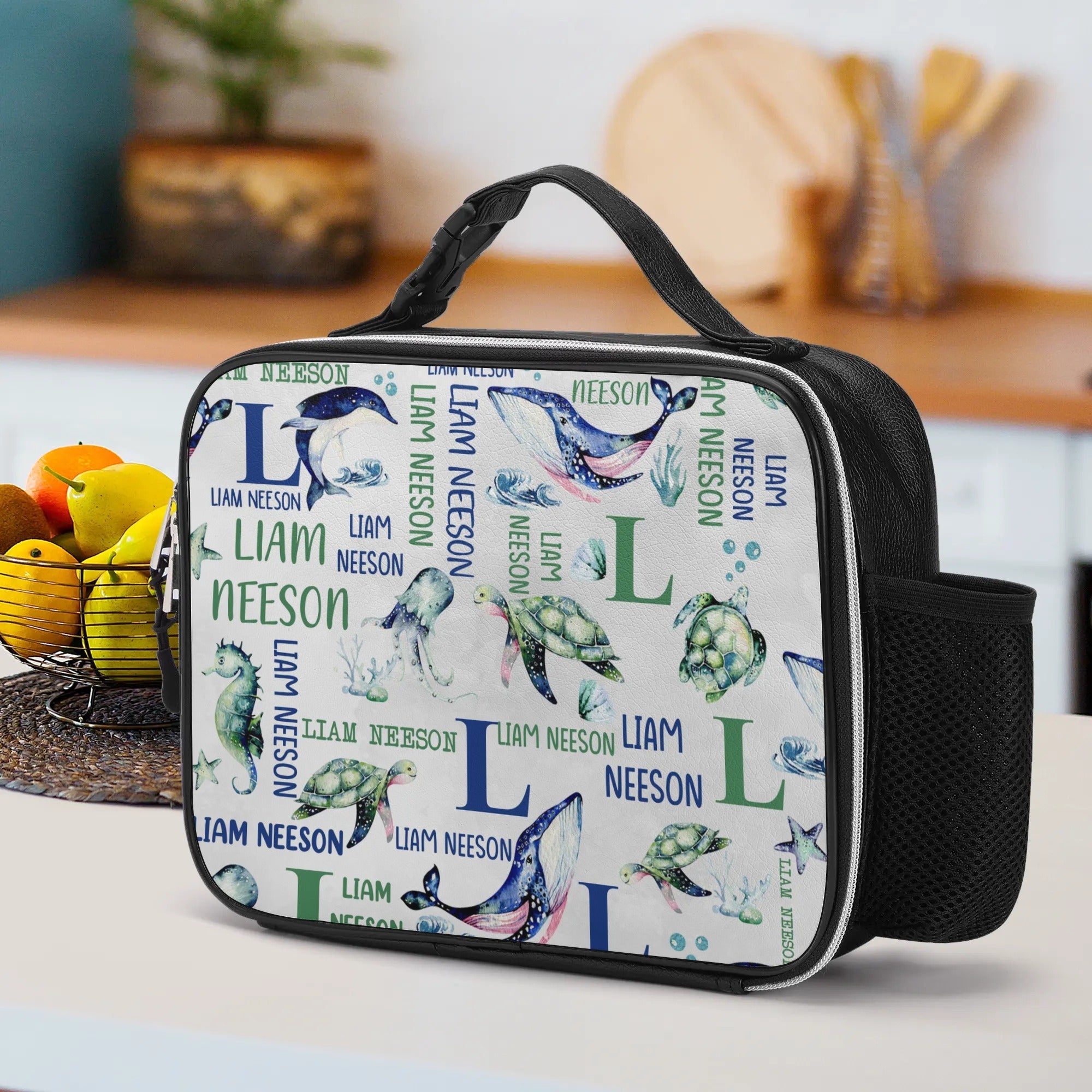 Personalized Kids Backpack and Lunch Box Set, Custom Name Under The Sea Animal Backpack With Lunch Box, School Backpacks Matching Combo