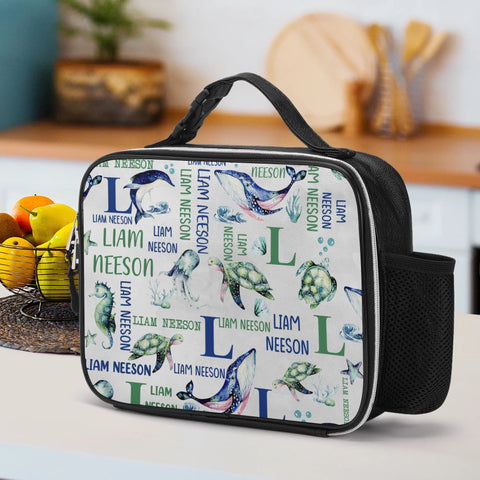 Image of Personalized Kids Backpack and Lunch Box Set, Custom Name Under The Sea Animal Backpack With Lunch Box, School Backpacks Matching Combo