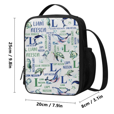 Image of Personalized Kids Backpack and Lunch Box Set, Custom Name Under The Sea Animal Backpack With Vertical Lunch Box, Backpacks Matching Combo