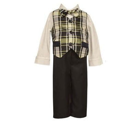 Bonnie Jeans Little Boys Matt's Scooter Christmas Plaid Taffeta Vest Set Gold
