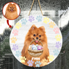 Personalized Pet Photo Door Hanger, "Happy Easter" Dog Cat Pawprint Round Wooden Sign